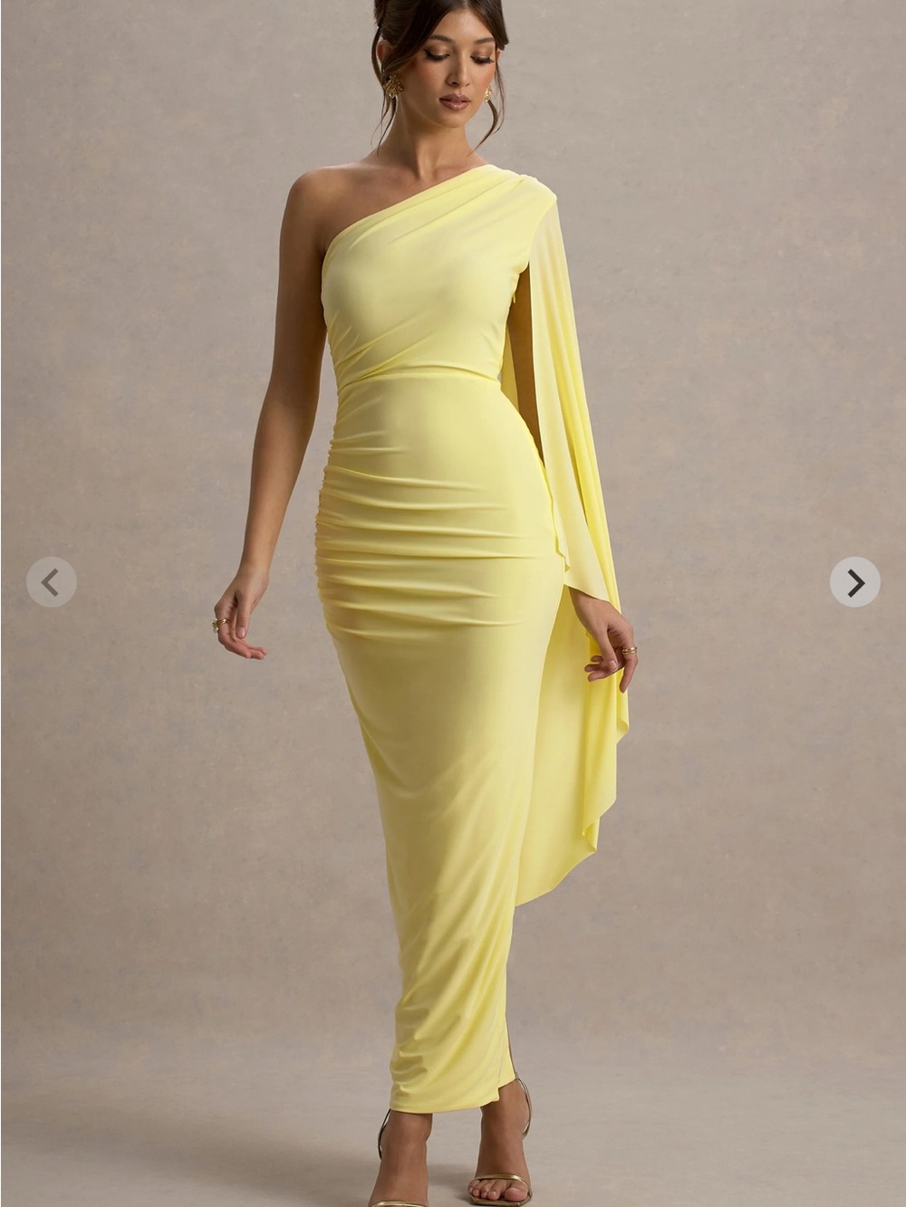Club London “ICED MINT” asymmetric cape sleeve one shoulder “Clementina” dress